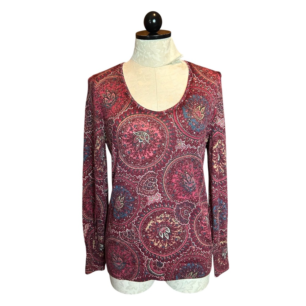 Talbots‎ Pure 100% Merino Wool Paisley Medallion Sweater Burgundy Red Sz M